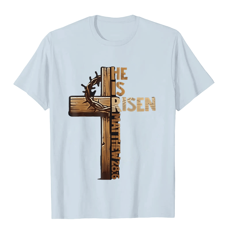 Christianartworkshop Unisex-T-Shirt mit Kreuz und Dornenkrone von He Is Risen - Hellblau - 2XL - image 2
