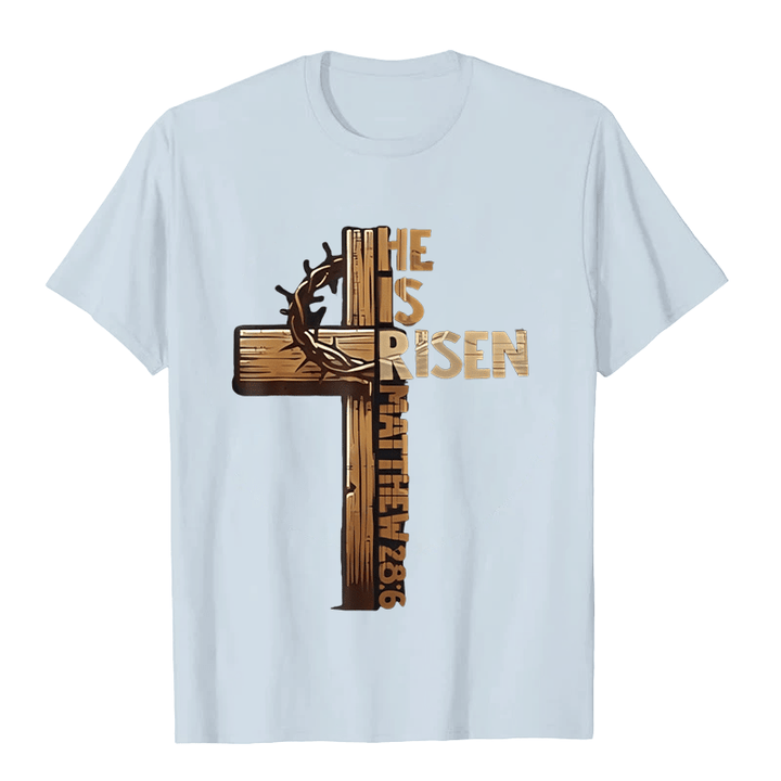 Christianartworkshop Unisex-T-Shirt mit Kreuz und Dornenkrone von He Is Risen - Hellblau - 2XL - image 2