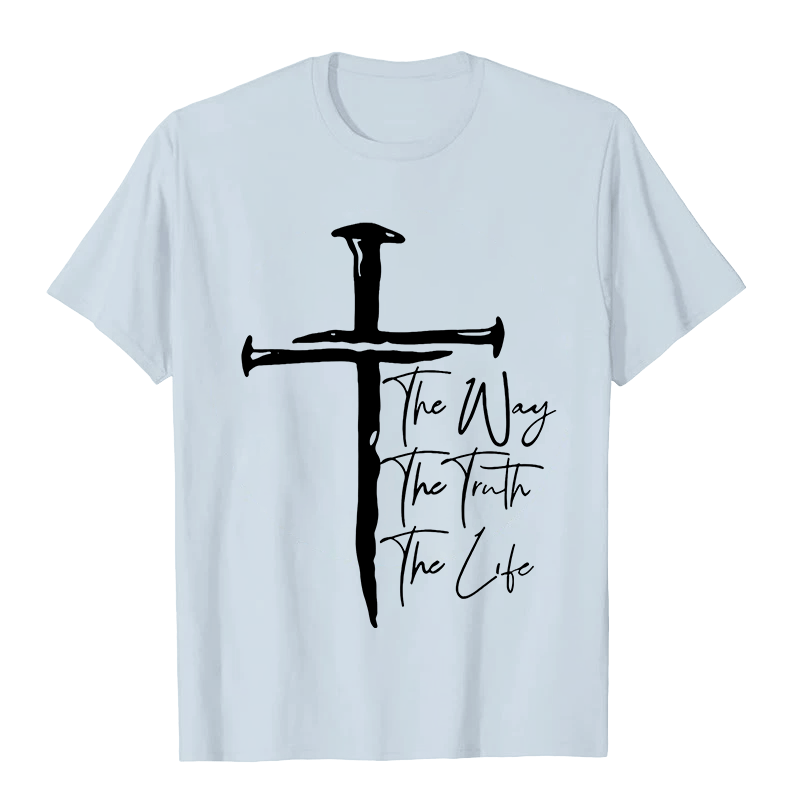 Christianartworkshop Glaube - Basierend auf dem schwarzen Kreuz Der Weg Die Wahrheit Das Leben Unisex T-Shirt - Hellblau - 2XL - image 7