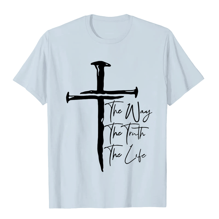 Christianartworkshop Glaube - Basierend auf dem schwarzen Kreuz Der Weg Die Wahrheit Das Leben Unisex T-Shirt - Hellblau - 2XL - image 7