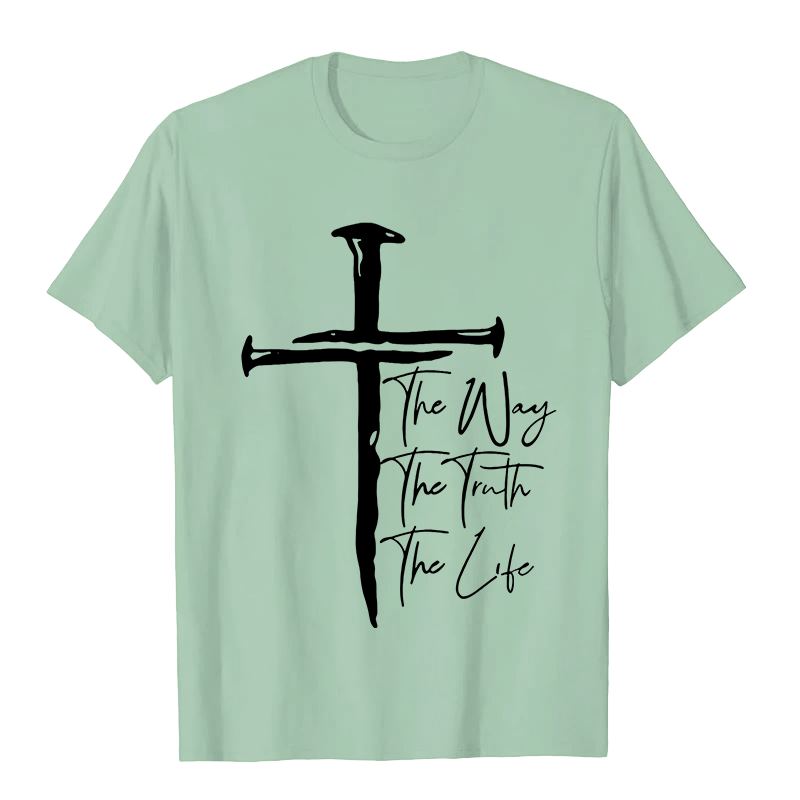 Christianartworkshop Glaube - Schwarzes Kreuz Der Weg Die Wahrheit Das Leben Unisex-T-Shirt - Hellgrün - 2XL - image 7
