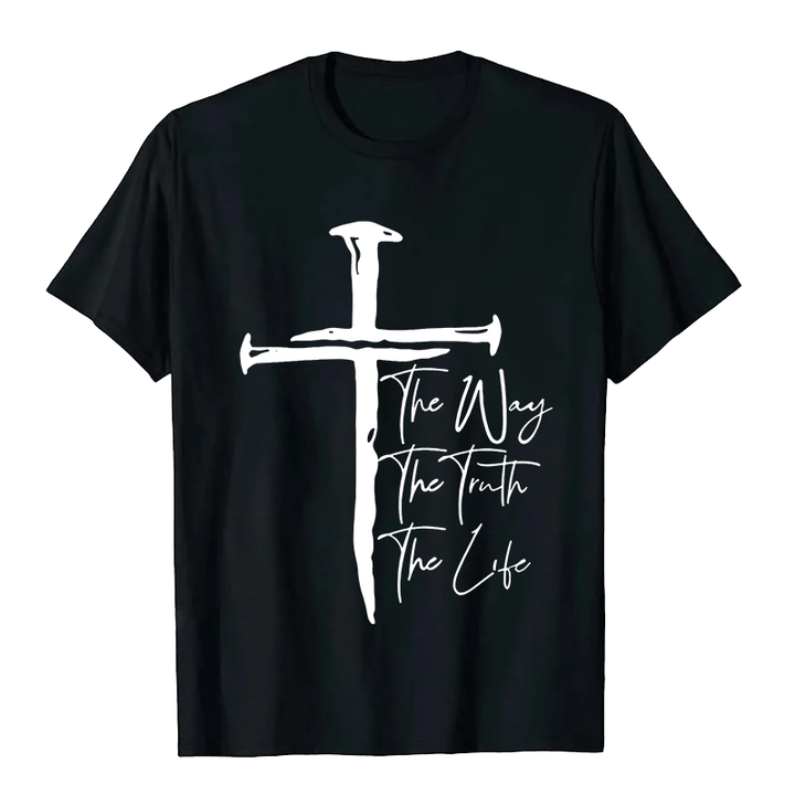 Christianartworkshop Glaube - Basierend auf dem schwarzen Kreuz Der Weg Die Wahrheit Das Leben Unisex T-Shirt - Schwarz - 2XL - image 4