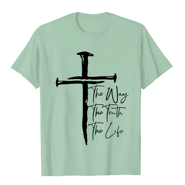 Christianartworkshop Glaube - Basierend auf dem schwarzen Kreuz Der Weg Die Wahrheit Das Leben Unisex T-Shirt - Hellgrün - 2XL - image 8