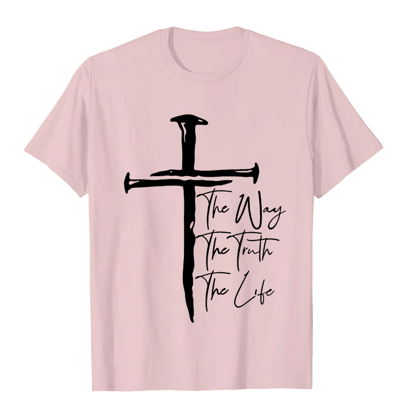 Christianartworkshop Glaube - Basierend auf dem schwarzen Kreuz Der Weg Die Wahrheit Das Leben Unisex T-Shirt - Hellrosa - 2XL - image 9