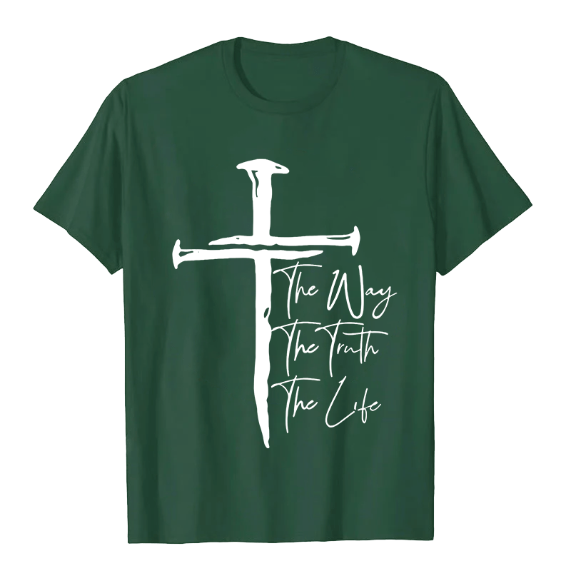Christianartworkshop Glaube - Schwarzes Kreuz Der Weg Die Wahrheit Das Leben Unisex-T-Shirt - Dunkelgrün - 2XL - image 2