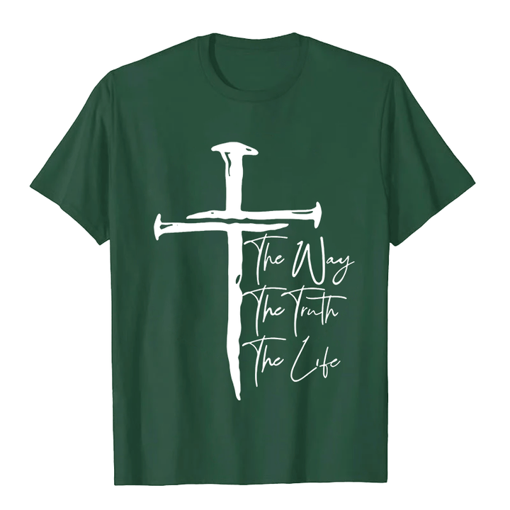 Christianartworkshop Glaube - Schwarzes Kreuz Der Weg Die Wahrheit Das Leben Unisex-T-Shirt - Dunkelgrün - 2XL - image 2