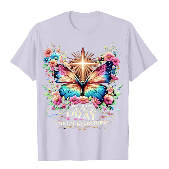 Christianartworkshop Glaube-inspiriertes Schmetterling und Kreuz Pray About Everything Unisex T-Shirt - Hellviolett - 2XL - image 4