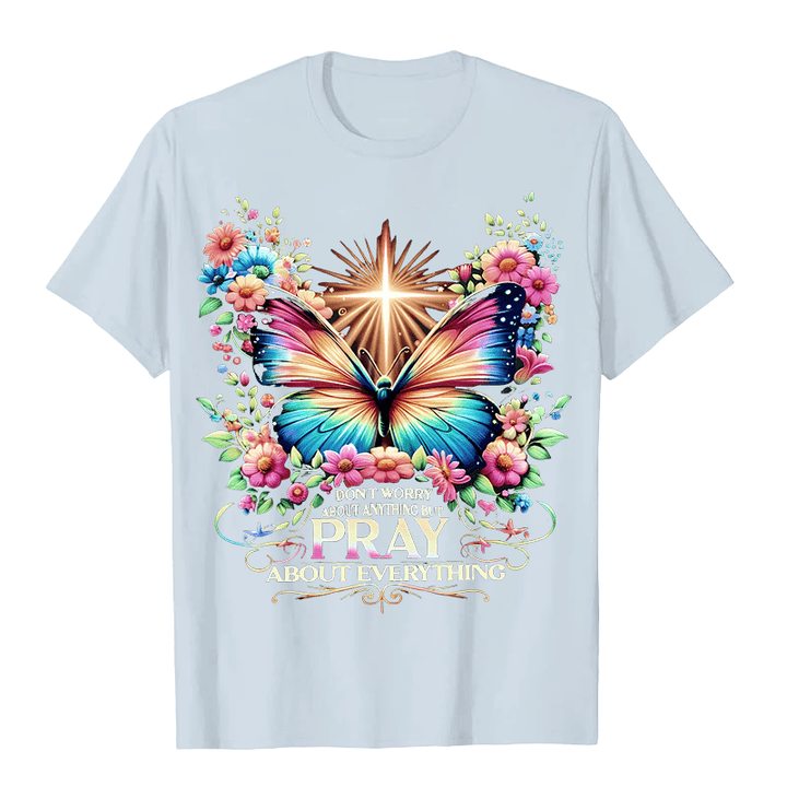 Christianartworkshop Glaube-inspiriertes Schmetterling und Kreuz Pray About Everything Unisex T-Shirt - Hellblau - 2XL - image 0