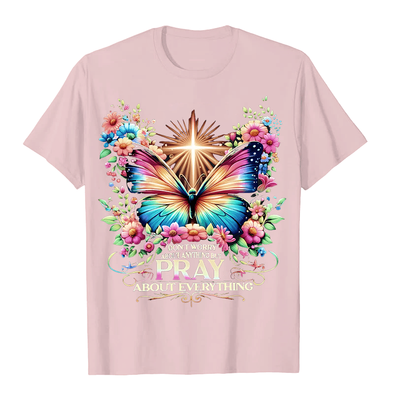 Christianartworkshop Glaubensinspiriertes Schmetterlings- und Kreuz-T-Shirt „Betet über alles“ (Unisex) - Hellrosa - 2XL - image 5