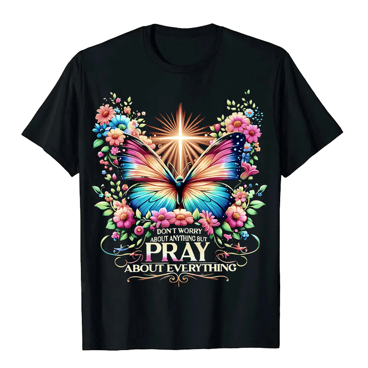 Christianartworkshop Glaubensinspiriertes Schmetterlings- und Kreuz-T-Shirt „Betet über alles“ (Unisex) - Schwarz - 2XL - image 1