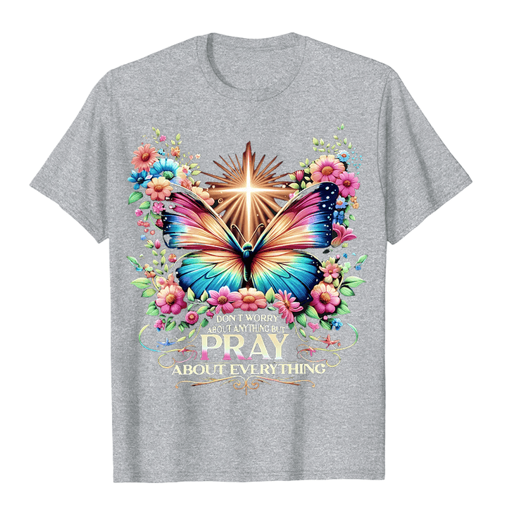 Christianartworkshop Glaubensinspiriertes Schmetterlings- und Kreuz-T-Shirt „Betet über alles“ (Unisex) - Grau - 2XL - image 8