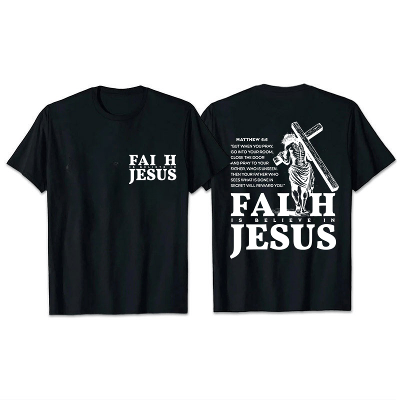 Christianartworkshop Glaube heißt Glaube an Jesus mit Matthäus 6,6 Unisex-T-Shirt - Schwarz - 2XL - image 2
