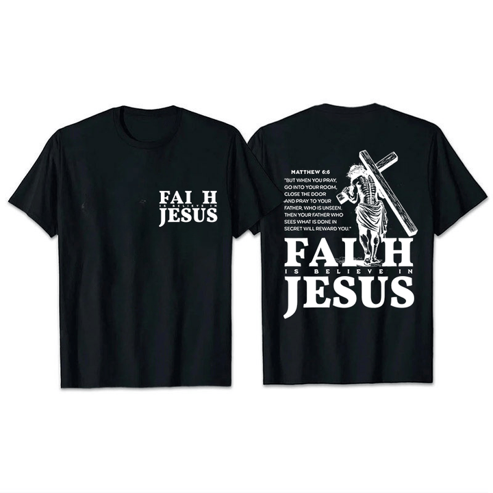 Christianartworkshop Glaube heißt Glaube an Jesus mit Matthäus 6,6 Unisex-T-Shirt - Schwarz - 2XL - image 2
