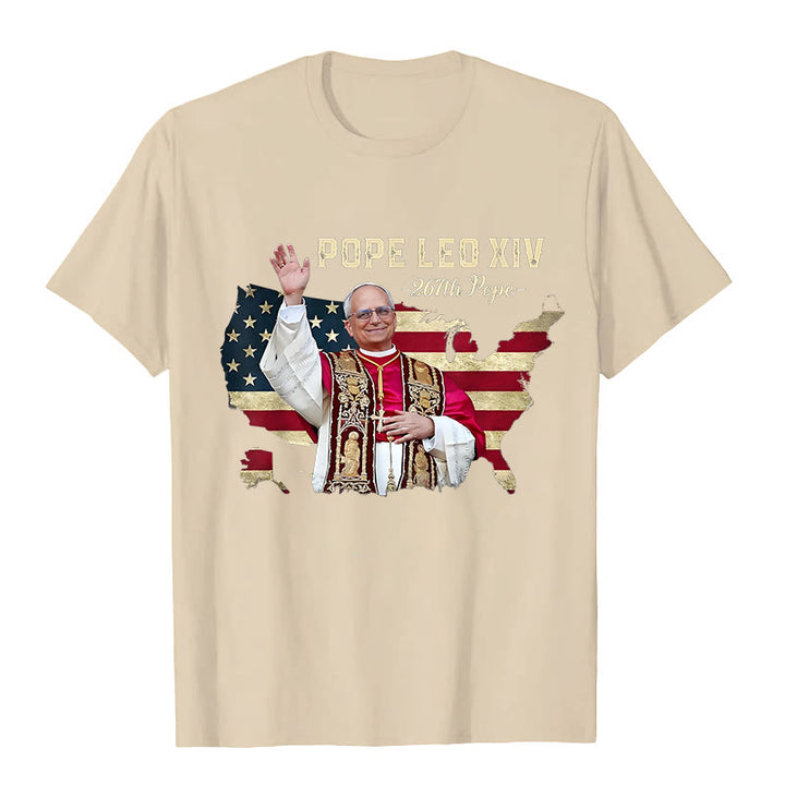 Christianartworkshop Papst Leo XIV. Amerika-Flagge Unisex T-Shirt - Beige - 2XL - image 5