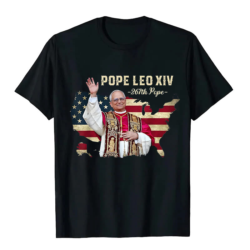Christianartworkshop Papst Leo XIV. Amerika-Flagge Unisex T-Shirt - Schwarz - 2XL - image 0