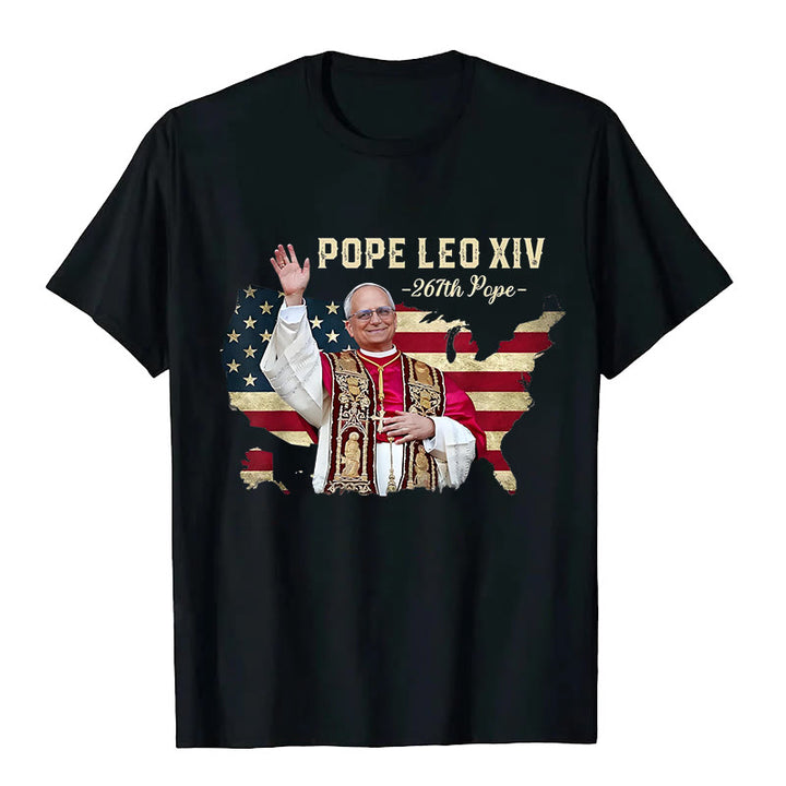 Christianartworkshop Papst Leo XIV. Amerika-Flagge Unisex T-Shirt - Schwarz - 2XL - image 0