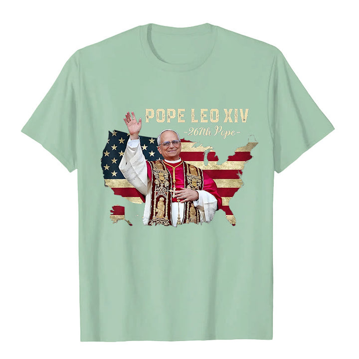 Christianartworkshop Papst Leo XIV. Amerika-Flagge Unisex T-Shirt - Hellgrün - 2XL - image 7