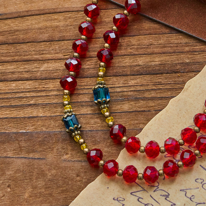 Christianartworkshop GEBETSVOLLER GLAUBE: Handgefertigter Rosenkranz aus rotem Kristall, böhmisches tschechisches Glas, mit Geschenkkarte - image 9