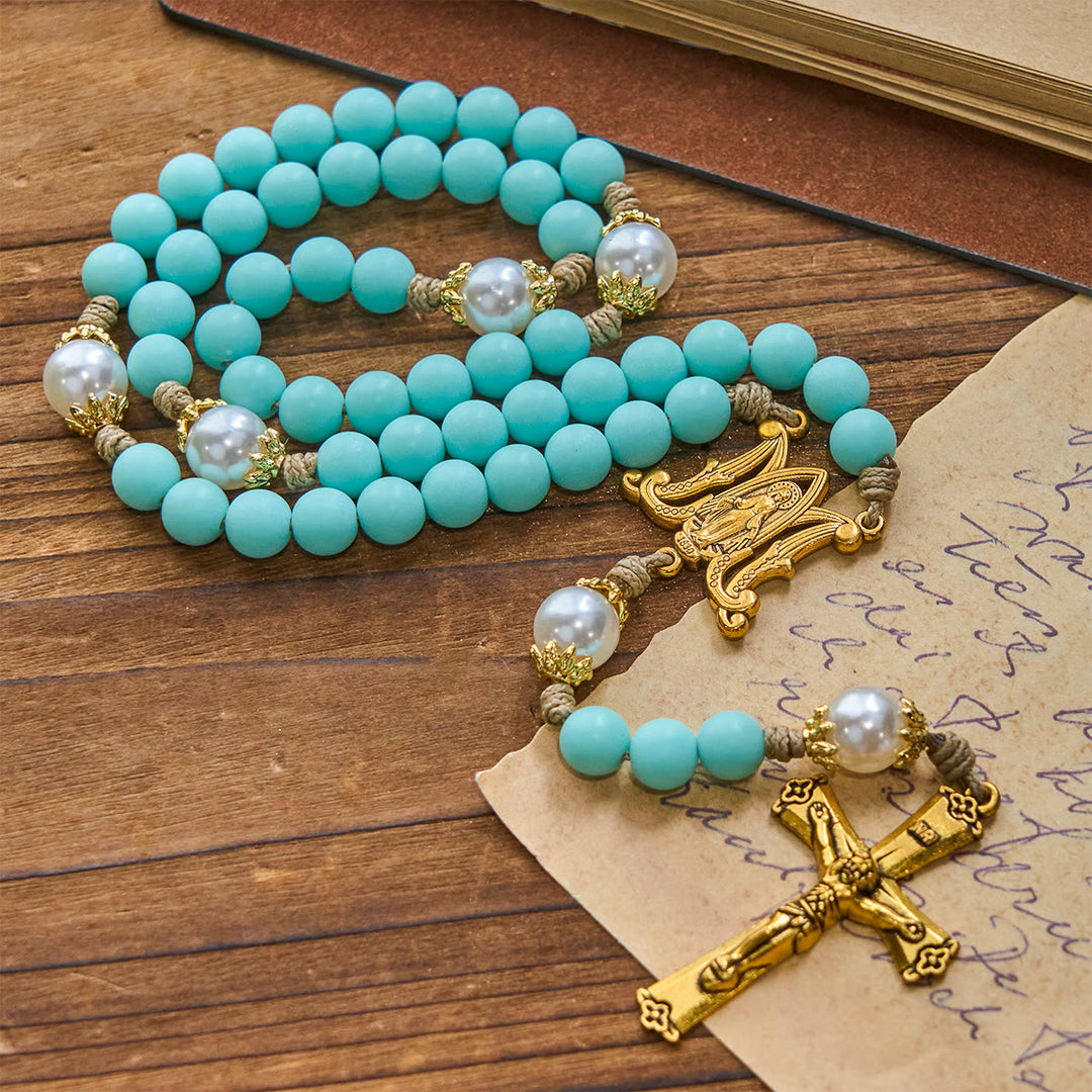 Christianartworkshop Handgefertigte mintgrüne Perlen und Perlen mit Wundertätiger Medaille und Kruzifix-Rosenkranz - Minze - image 0