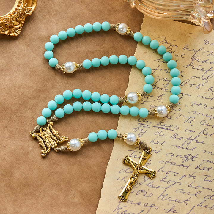 Christianartworkshop Handgefertigte mintgrüne Perlen und Perlen mit Wundertätiger Medaille und Kruzifix - image 9