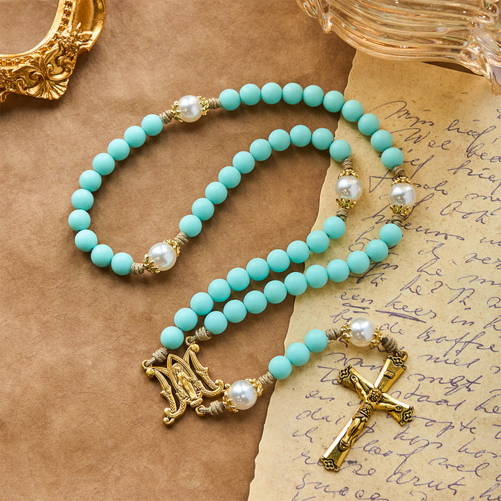 Christianartworkshop Handgefertigte mintgrüne Perlen und Perlen mit Wundertätiger Medaille und Kruzifix - image 7
