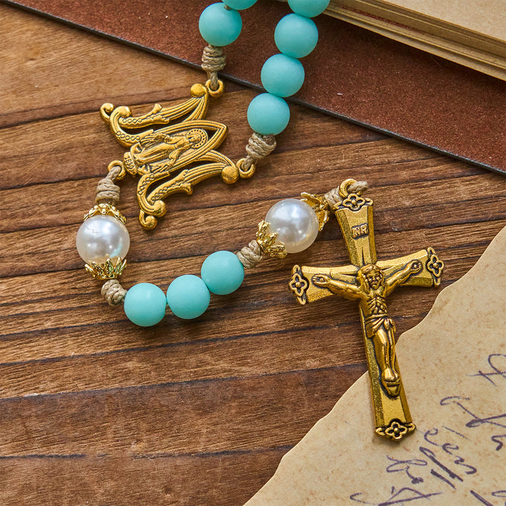 Christianartworkshop Handgefertigte mintgrüne Perlen und Perlen mit Wundertätiger Medaille und Kruzifix - image 5