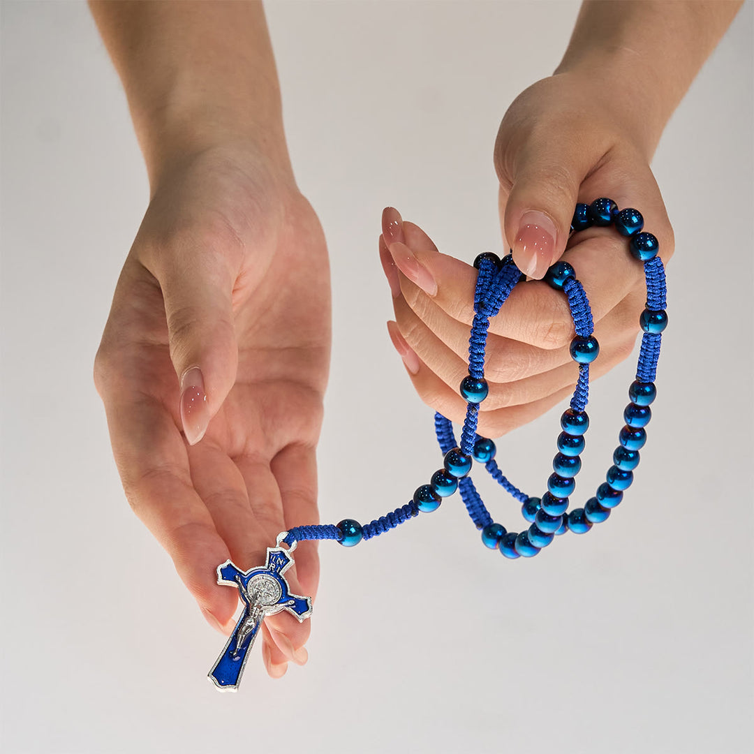 Christianartworkshop Rosenkranz mit Metallkugeln, königsblau, glänzend, minimalistisch