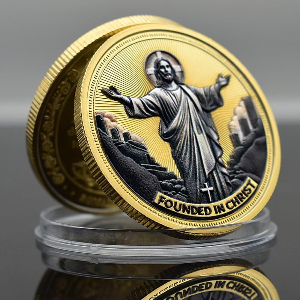 Christianartworkshop Goldene/Silber-Herausforderungsmünze „Jesus Love Found In Christ“ mit Taube und Kreuz - Golden - image 0