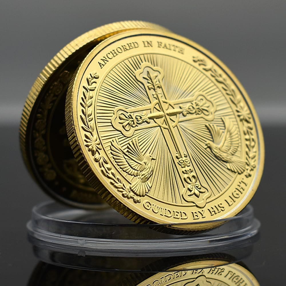 Christianartworkshop Goldene/Silber-Herausforderungsmünze „Jesus Love Found In Christ“ mit Taube und Kreuz - image 1