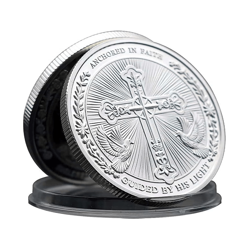 Christianartworkshop Goldene/Silber-Herausforderungsmünze „Jesus Love Found In Christ“ mit Taube und Kreuz