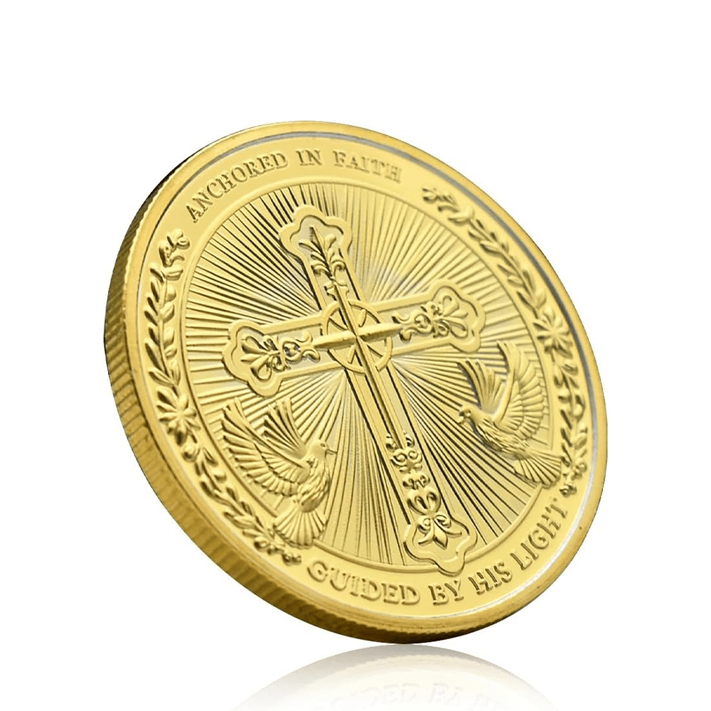 Christianartworkshop Goldene/Silber-Herausforderungsmünze „Jesus Love Found In Christ“ mit Taube und Kreuz
