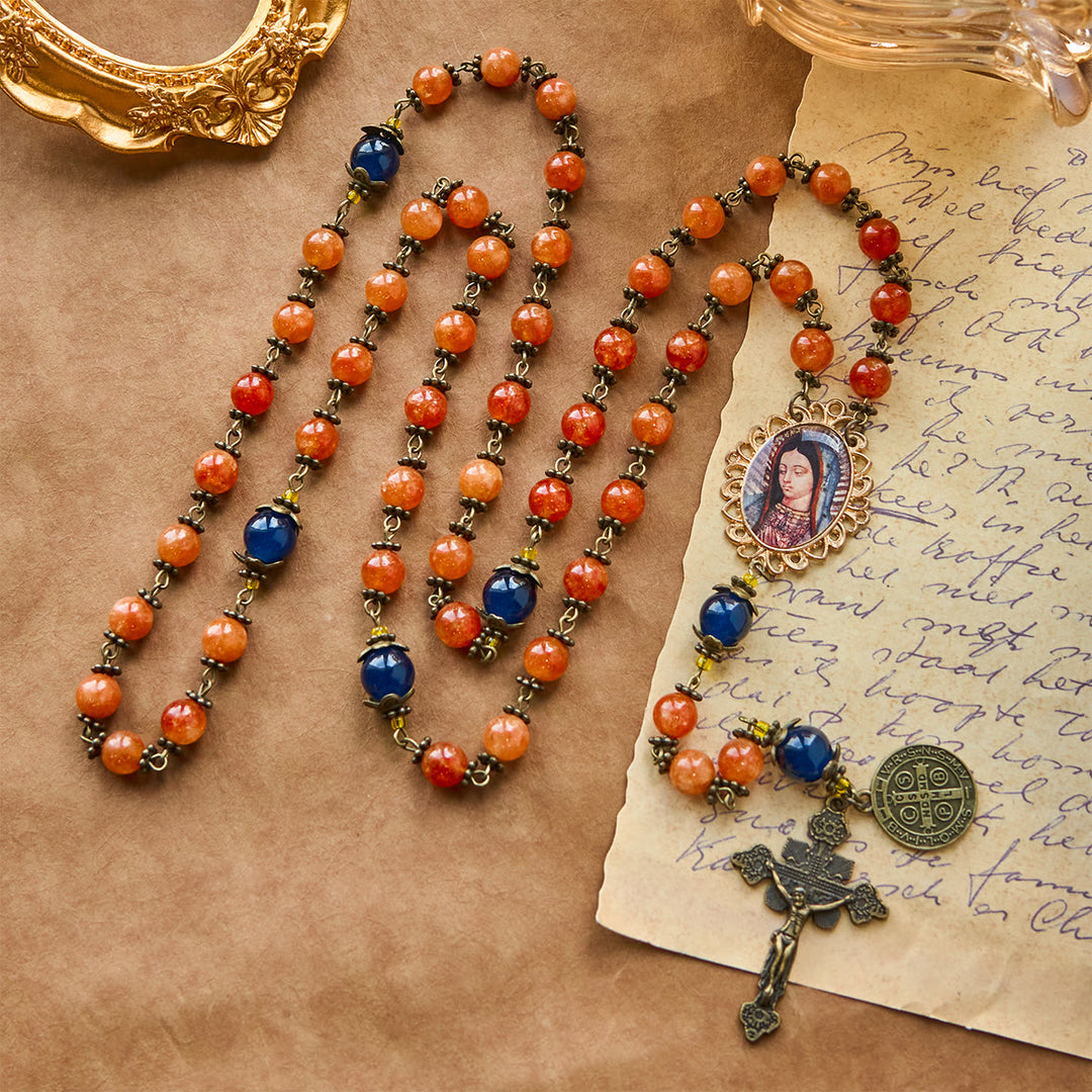Christianartworkshop GEBETSVOLLER GLAUBE: Handgefertigter Rosenkranz aus orangefarbenem Chalcedon mit Geschenkkarte - image 6