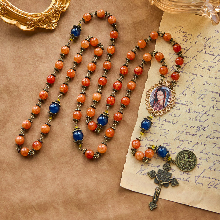 Christianartworkshop GEBETSVOLLER GLAUBE: Handgefertigter Rosenkranz aus orangefarbenem Chalcedon mit Geschenkkarte - image 6