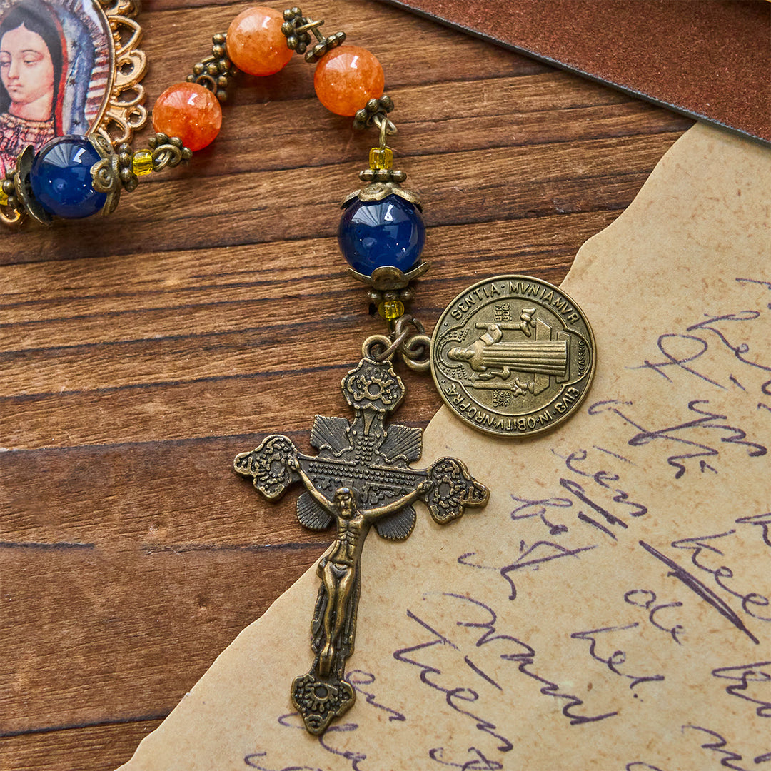 Christianartworkshop GEBETSVOLLER GLAUBE: Handgefertigter Rosenkranz aus orangefarbenem Chalcedon mit Geschenkkarte - image 9