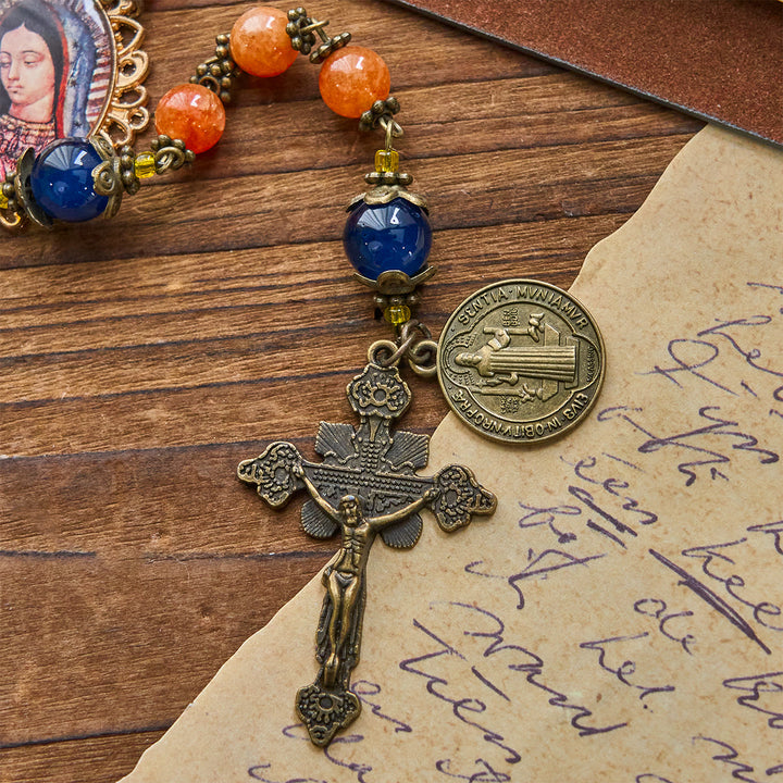 Christianartworkshop GEBETSVOLLER GLAUBE: Handgefertigter Rosenkranz aus orangefarbenem Chalcedon mit Geschenkkarte - image 9