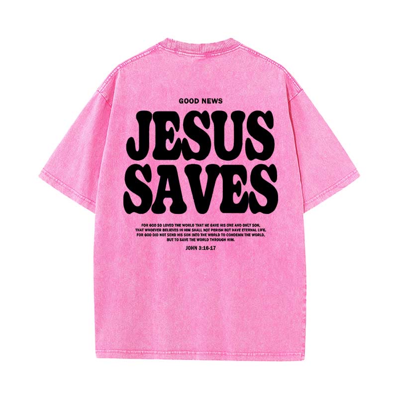 Christianartworkshop Unisex-T-Shirt „Jesus Saves“, gewaschen - Rosa - 5XL - image 11