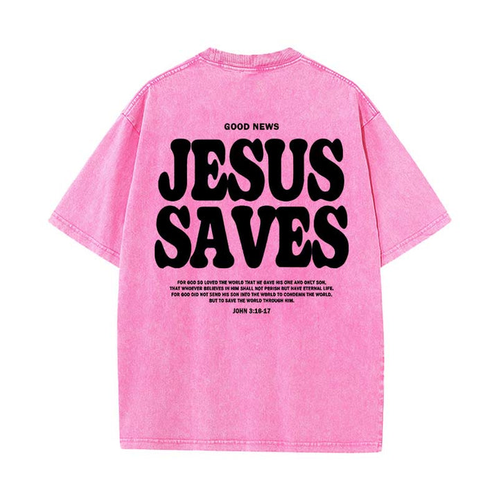 Christianartworkshop Unisex-T-Shirt „Jesus Saves“, gewaschen - Rosa - 5XL - image 11