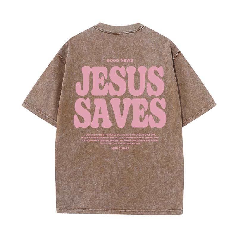 Christianartworkshop Unisex-T-Shirt „Jesus Saves“, gewaschen - Kaffee - 5XL - image 15