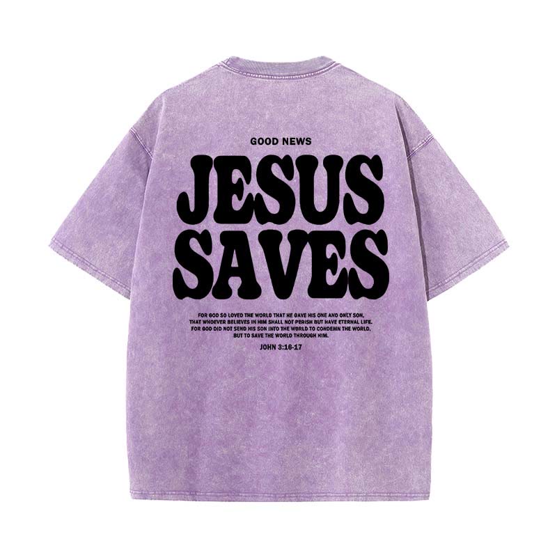 Christianartworkshop Unisex-T-Shirt „Jesus Saves“, gewaschen - Lila - 5XL - image 17