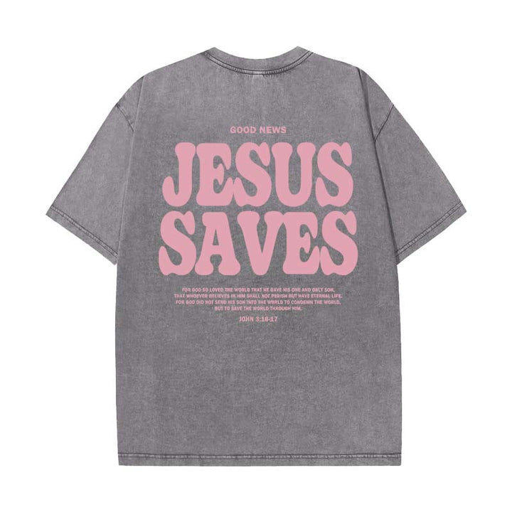 Christianartworkshop Unisex-T-Shirt „Jesus Saves“, gewaschen - Grau - 5XL - image 7