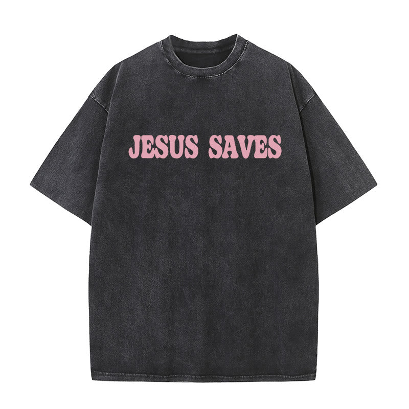 Christianartworkshop Unisex-T-Shirt „Jesus Saves“, gewaschen - image 6