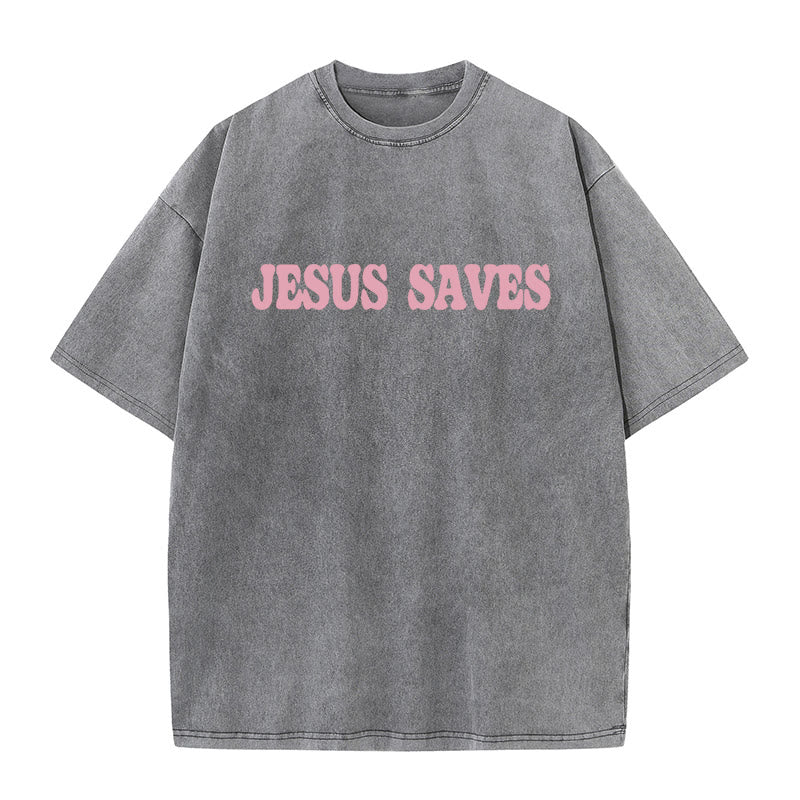 Christianartworkshop Unisex-T-Shirt „Jesus Saves“, gewaschen