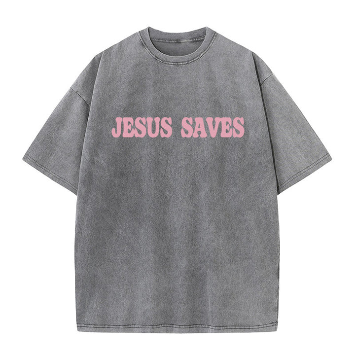 Christianartworkshop Unisex-T-Shirt „Jesus Saves“, gewaschen