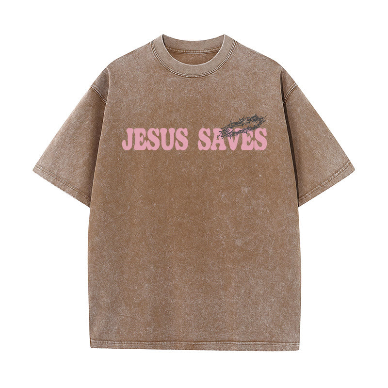 Christianartworkshop Unisex-T-Shirt „Jesus Saves“, gewaschen
