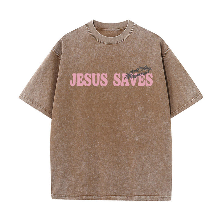 Christianartworkshop Unisex-T-Shirt „Jesus Saves“, gewaschen