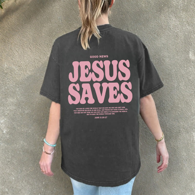 Christianartworkshop Unisex-T-Shirt „Jesus Saves“, gewaschen