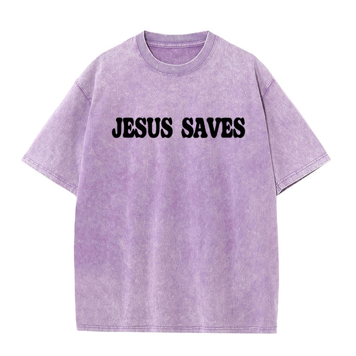 Christianartworkshop Unisex-T-Shirt „Jesus Saves“, gewaschen