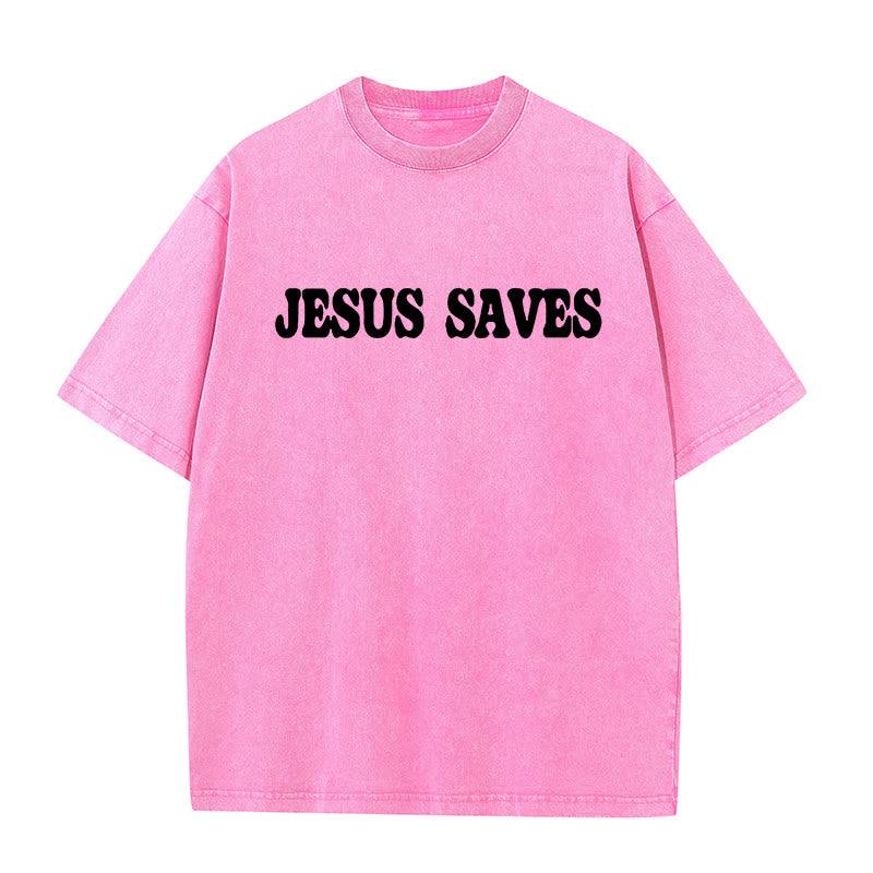 Christianartworkshop Unisex-T-Shirt „Jesus Saves“, gewaschen
