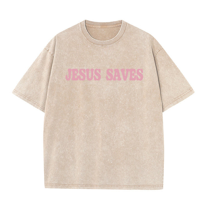 Christianartworkshop Unisex-T-Shirt „Jesus Saves“, gewaschen