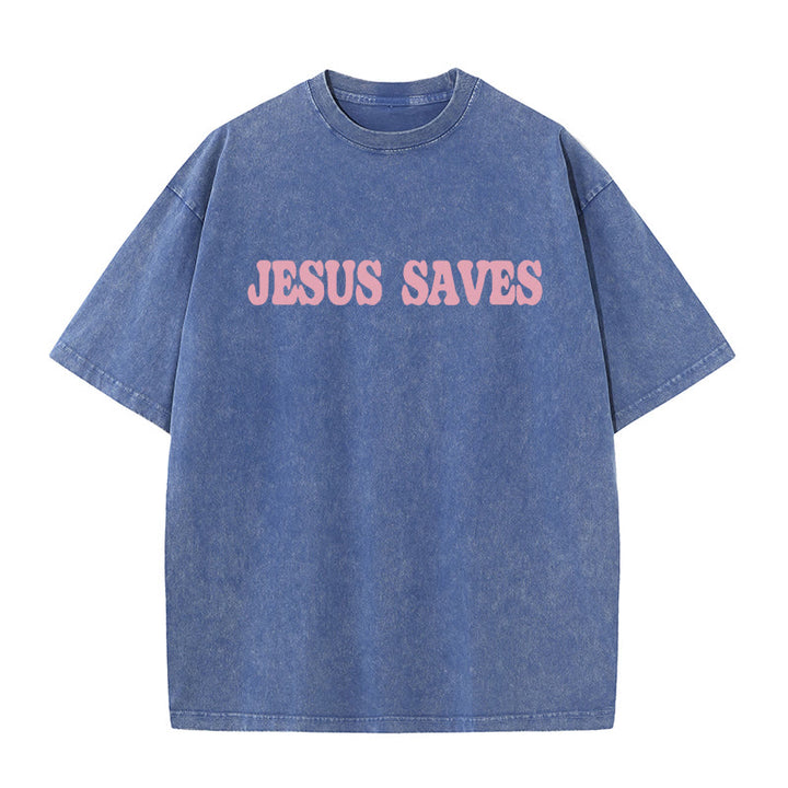 Christianartworkshop Unisex-T-Shirt „Jesus Saves“, gewaschen - image 10